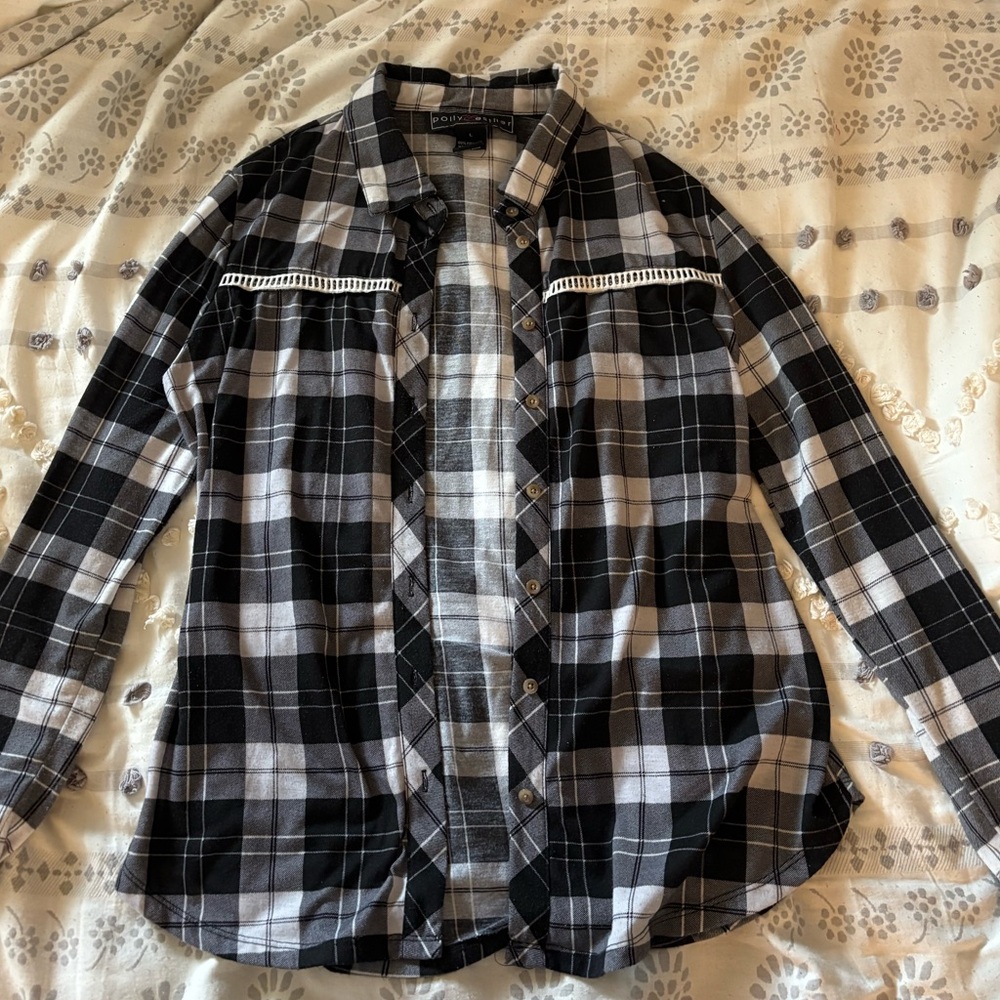 Kids Polly & Esther Black and White Casual Button Down Flannel